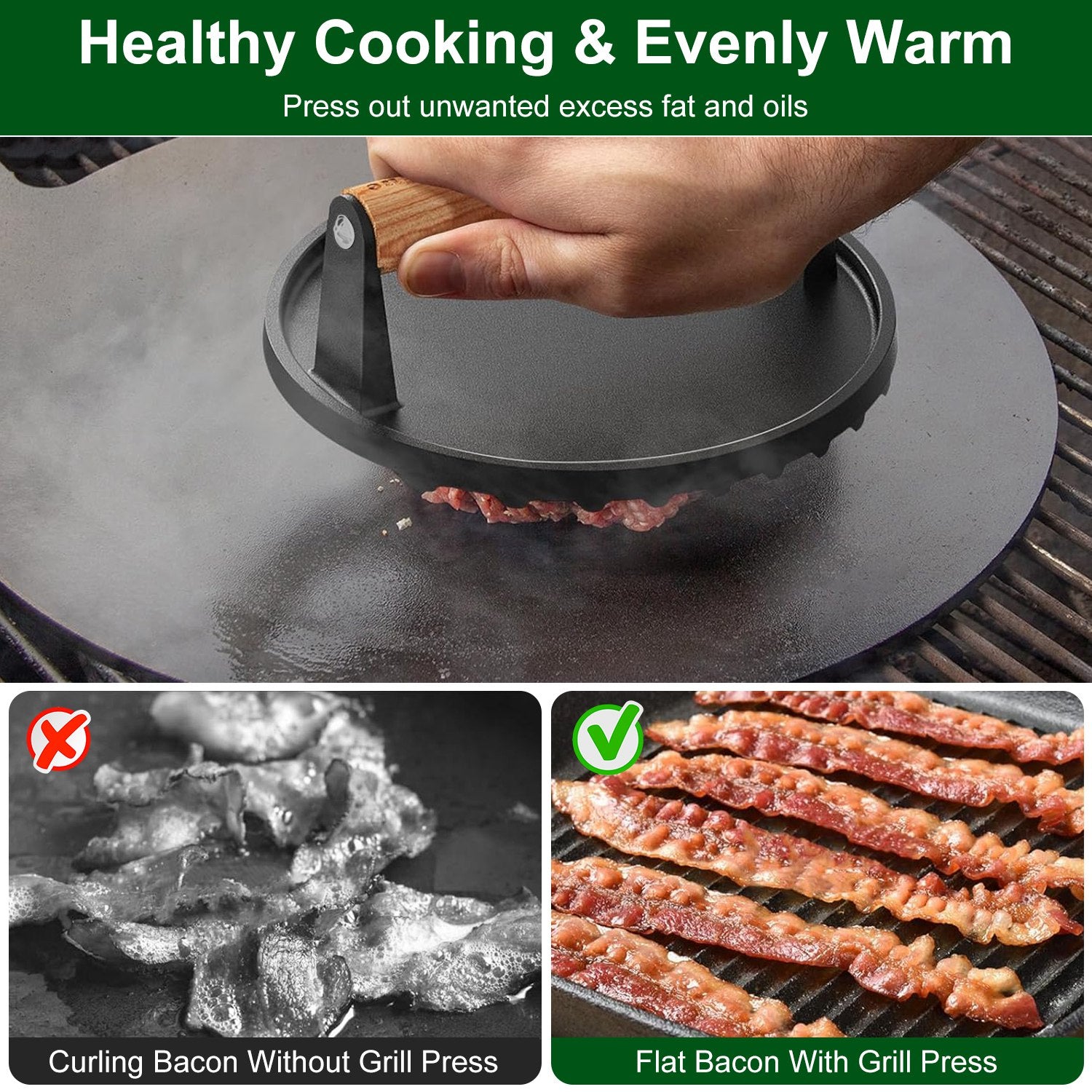 2-Piece Cast Iron Grill Press Set – Round & Rectangular Smash Burger Weights
