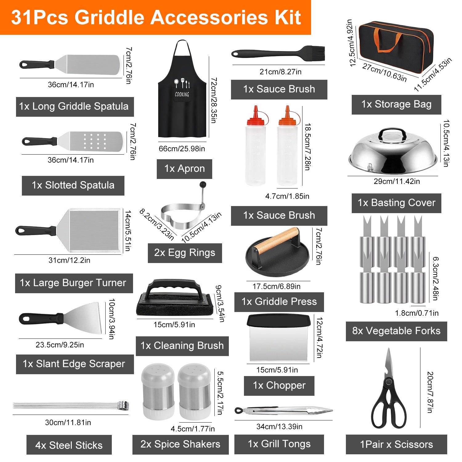 31-Piece Griddle Accessories Kit – Complete Flat Top Grill Tool Set with Storage Bag
