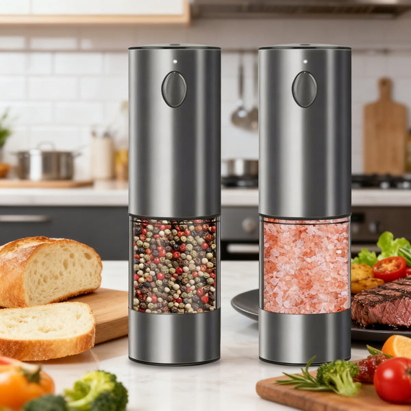 2-Piece Electric Salt and Pepper Grinder Set – Adjustable Automatic Spice Mills