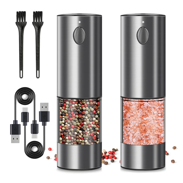 2-Piece Electric Salt and Pepper Grinder Set – Adjustable Automatic Spice Mills