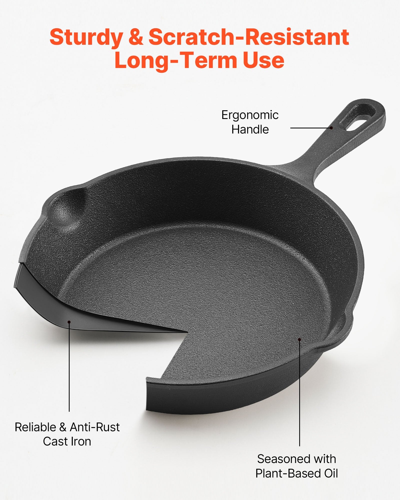 3-Piece Cast Iron Skillet Set (6”, 8”, 10”) – Pre-Seasoned Heavy-Duty Frying Pans