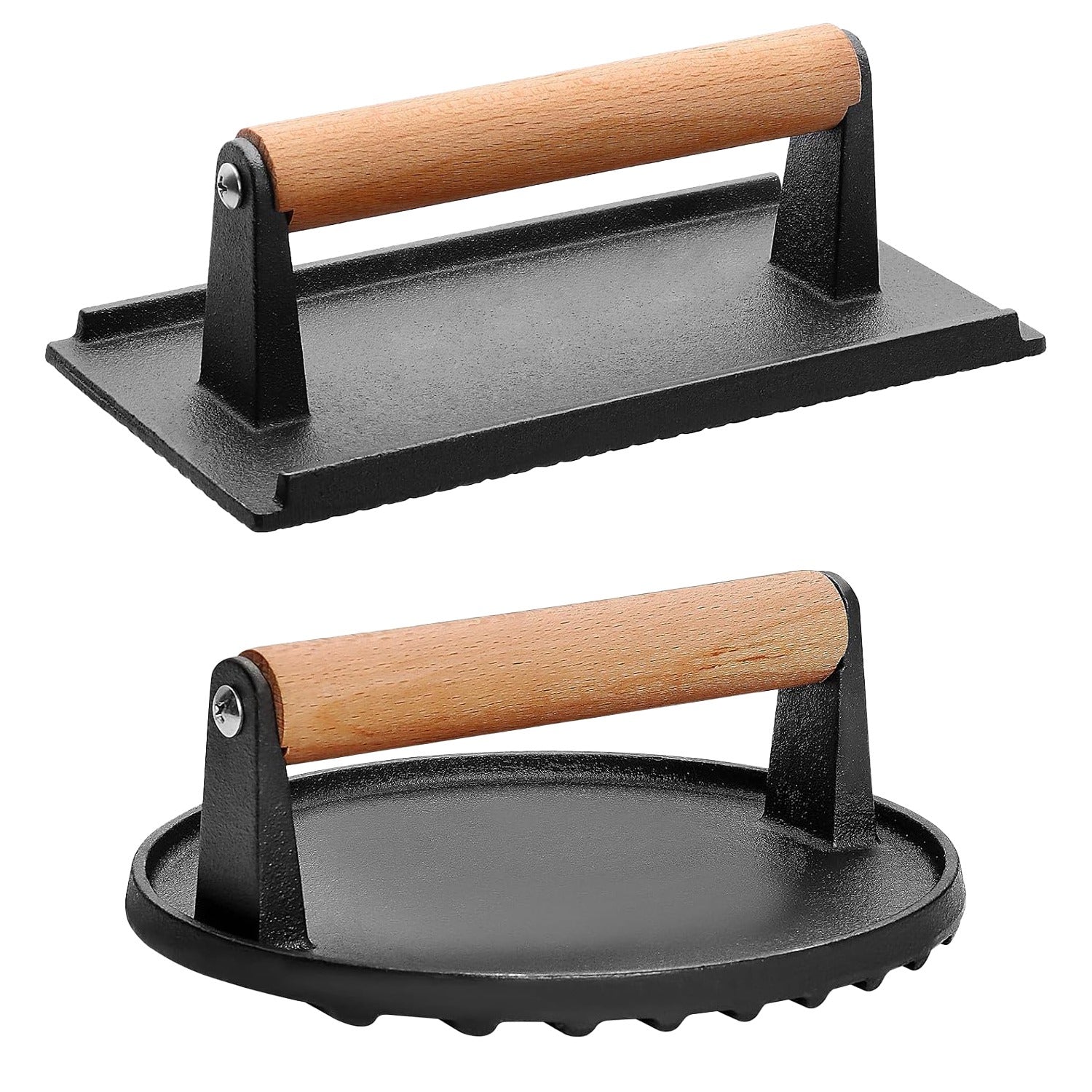 2-Piece Cast Iron Grill Press Set – Round & Rectangular Smash Burger Weights