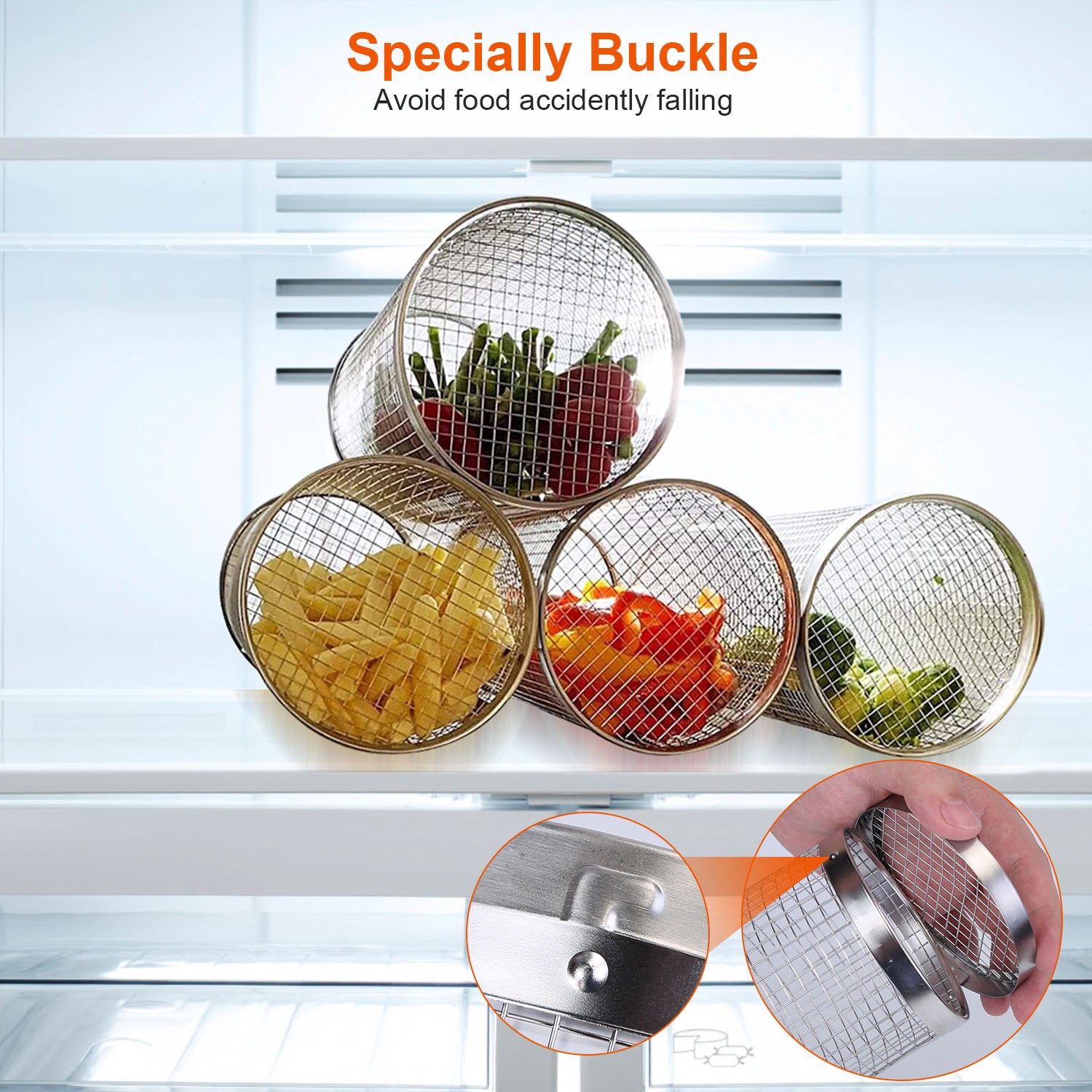 2-Pieces Stainless Steel Rolling Grill Basket Set – BBQ Mesh Tube with Hooks