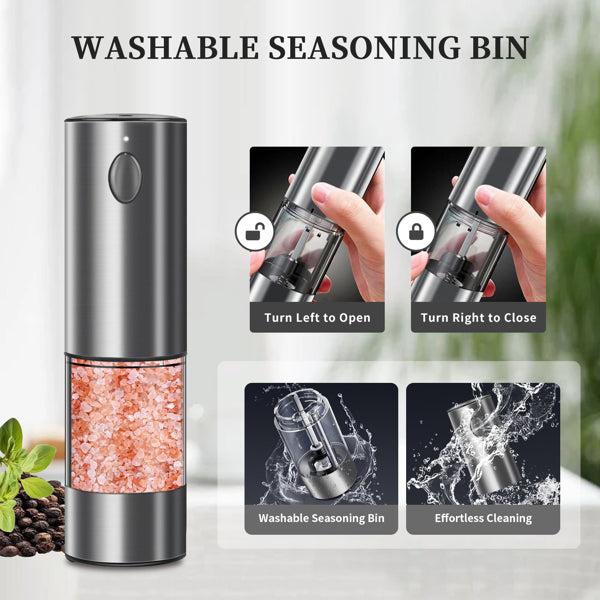 2-Piece Electric Salt and Pepper Grinder Set – Adjustable Automatic Spice Mills